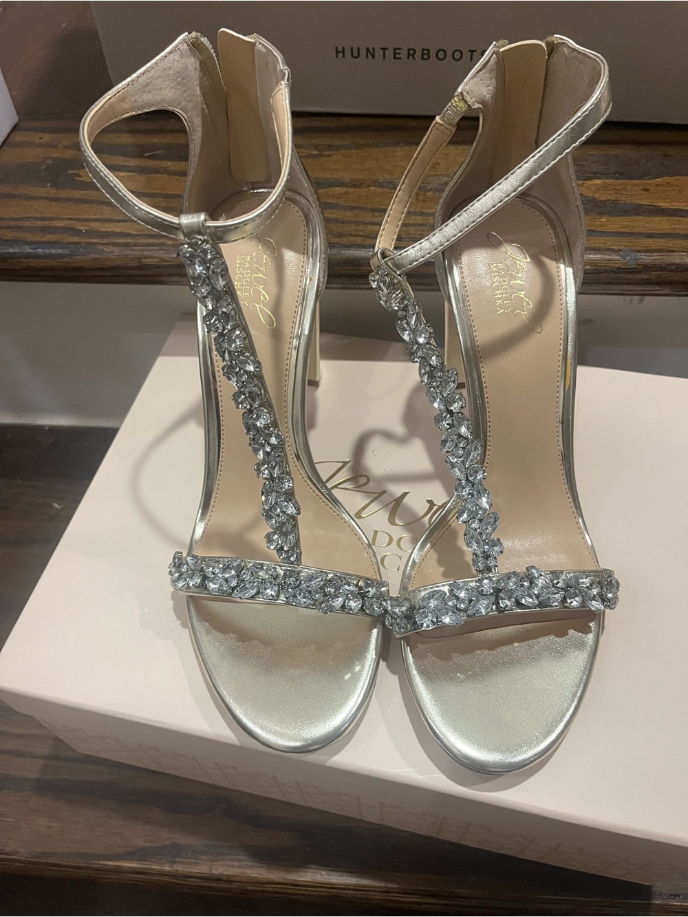 Badgley Mischka Gold Crystal T-Strap Heels
